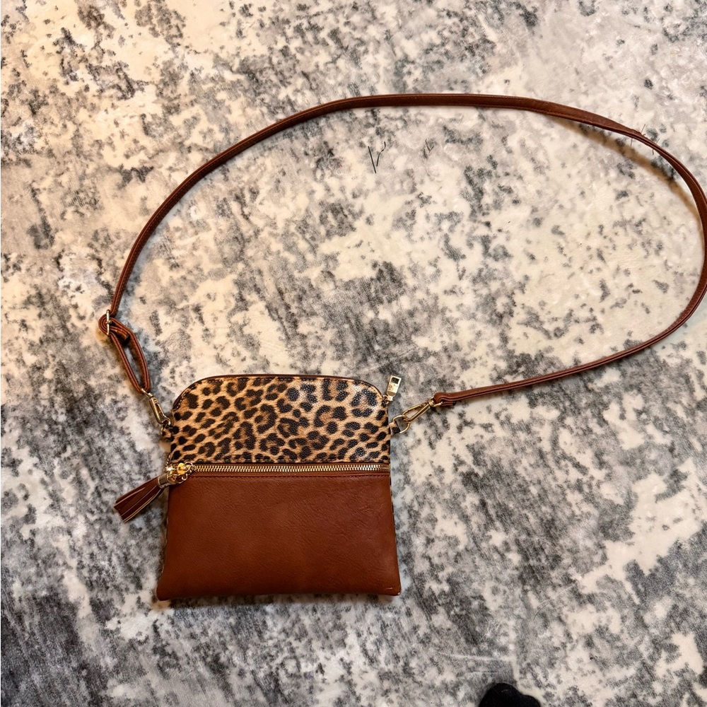 Elegant Leopard and Brown Crossbody Bag